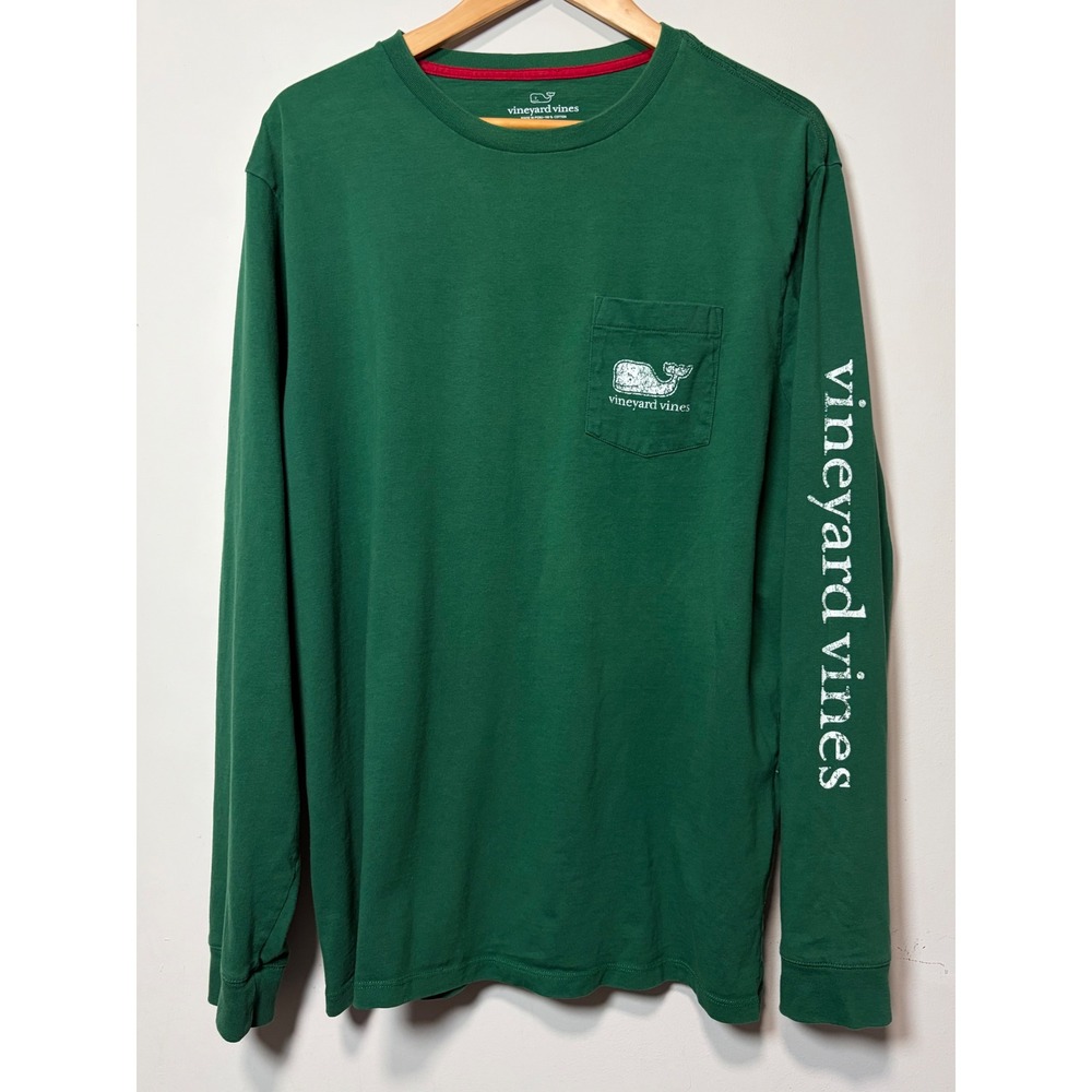 Vineyard Vines Mens Green Long Sleeve Whale Logo Pocket T-Shirt Large